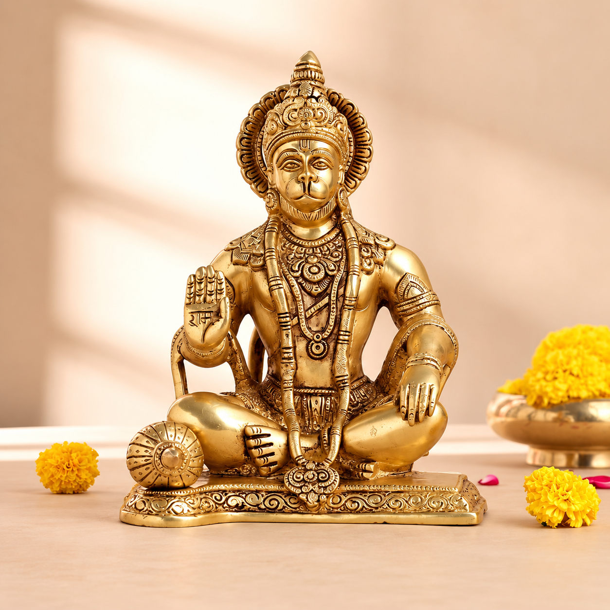 Seated Lord Hanuman Brass Statue